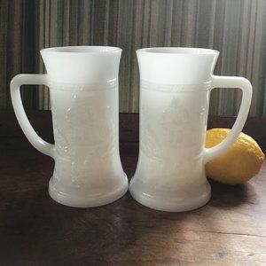 Two  Milk Glass Mug / Stein Vintage